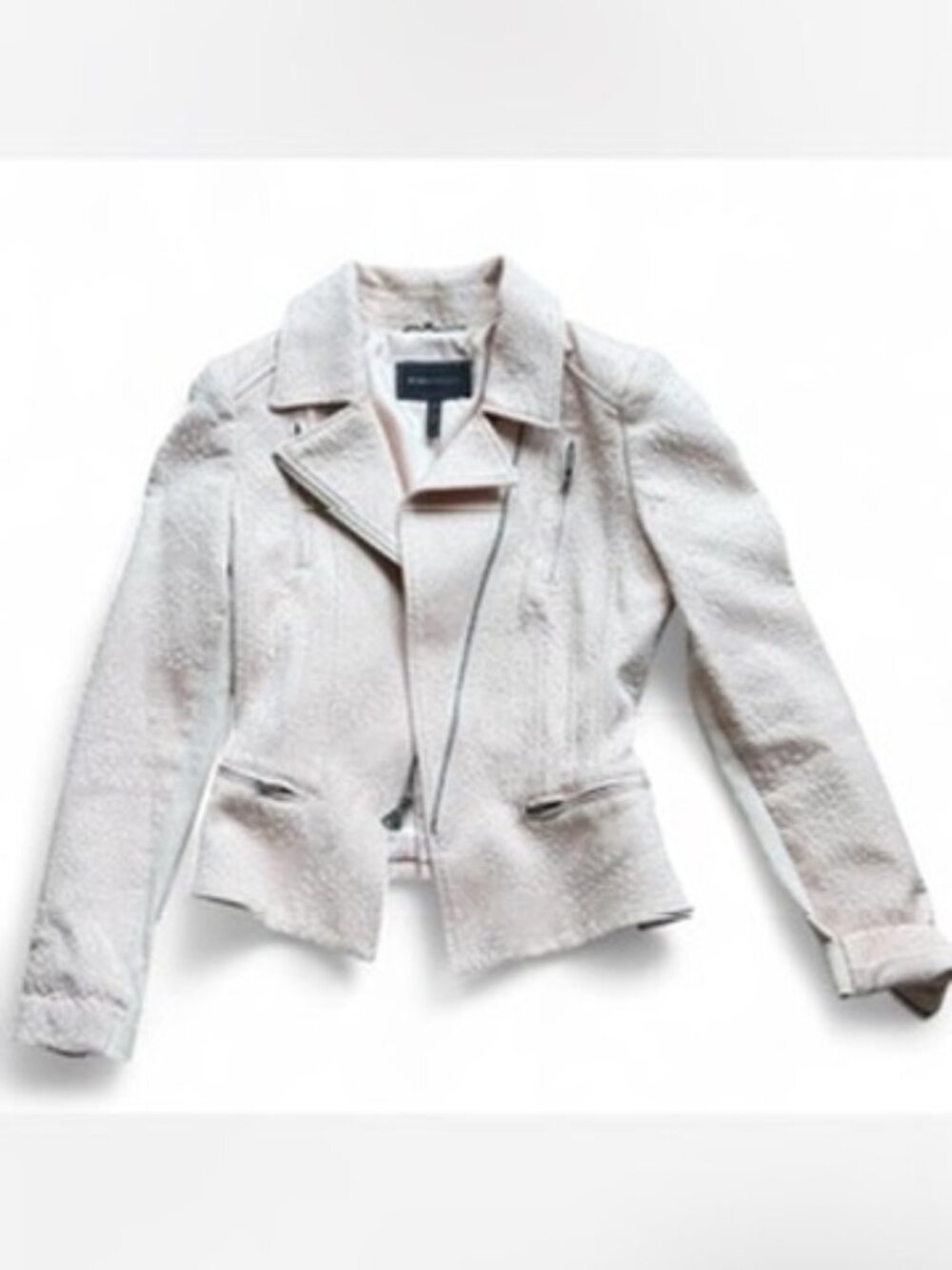 BCBGMAXAZRIA pink textured moto motorcycle jacket